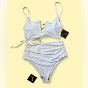 ❌ Zaful White Bralette Bikini with High-Waisted Ruching